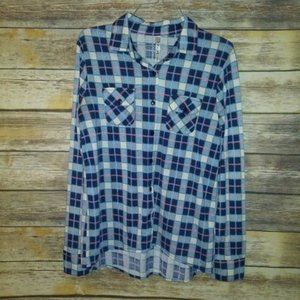 ⬇️ R n B Plaid Blue Long Sleeve Flannel Shirt MEDIUM